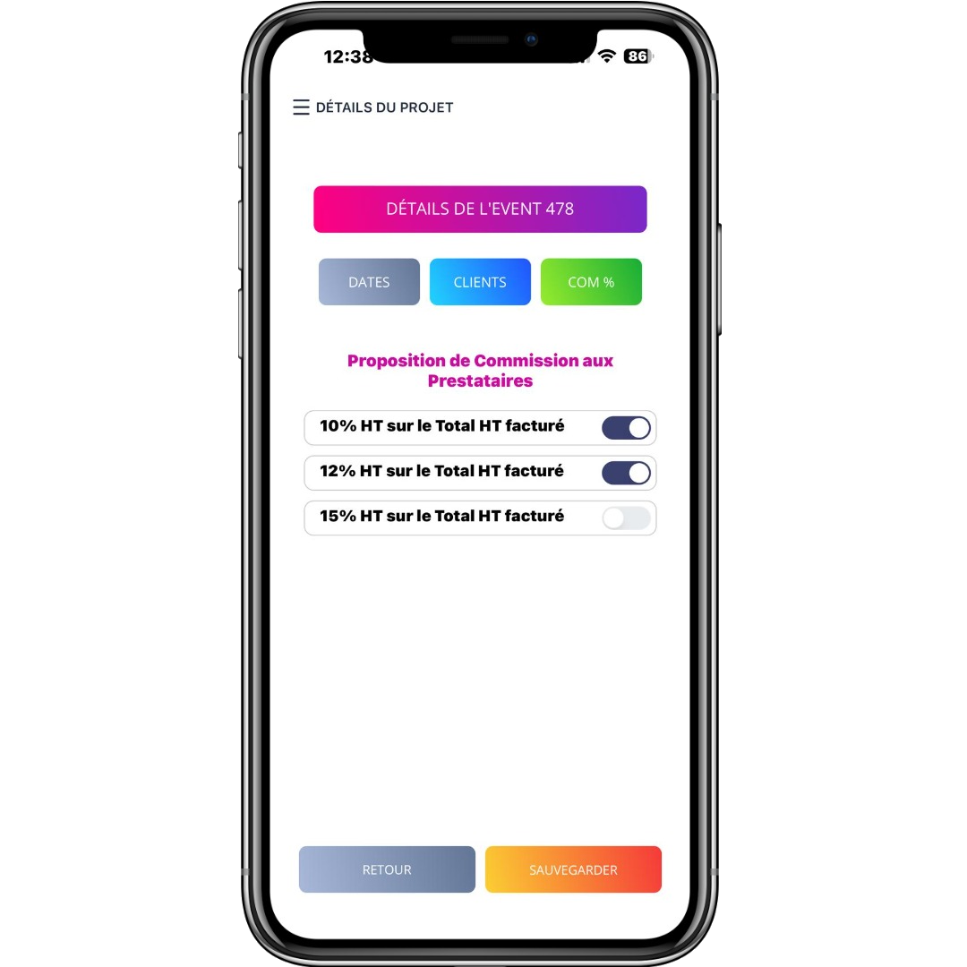 Écran gestion événements