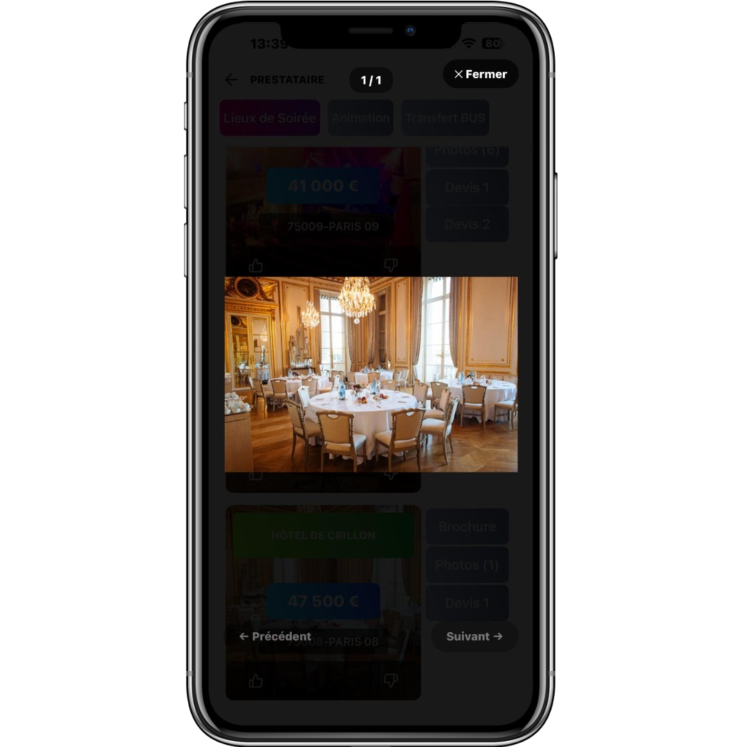 Écran gestion événements