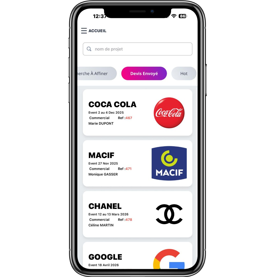 Écran gestion événements