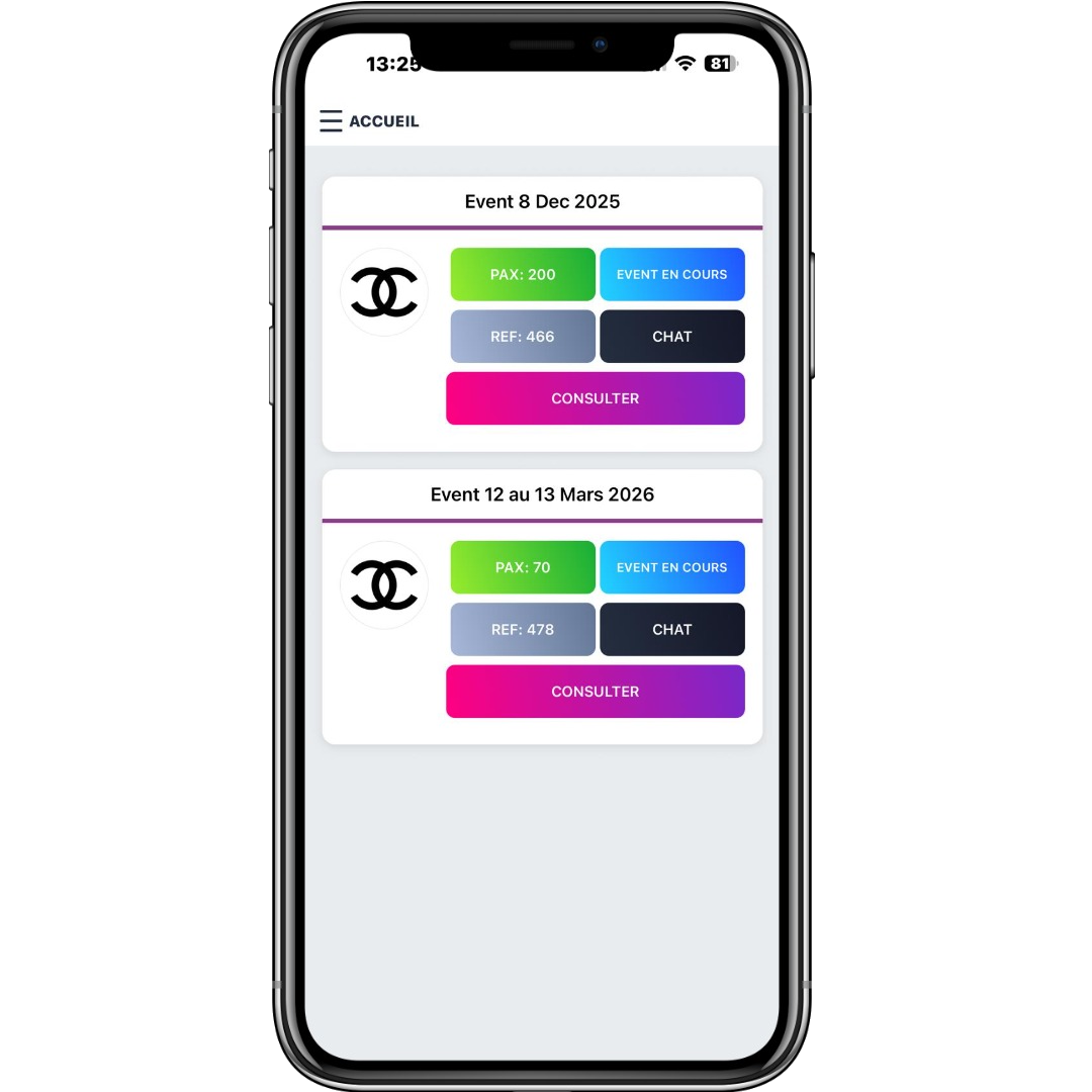 Écran gestion événements